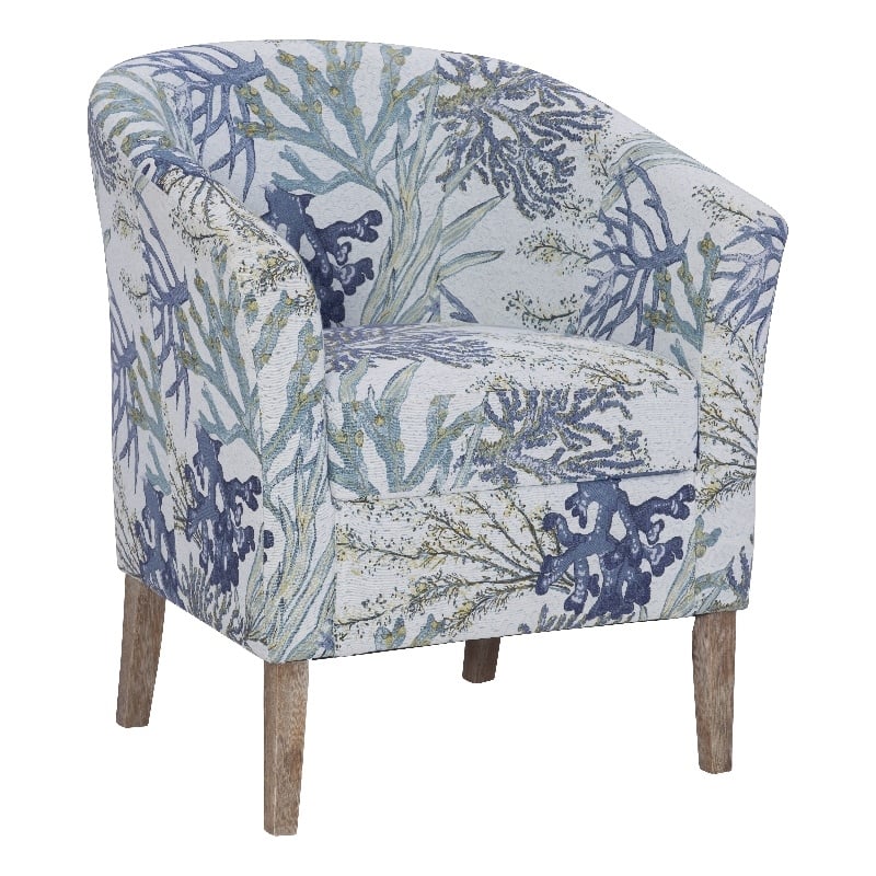 Linon Simon Oceanside Upholstered Club Chair in Blue Multi Coral Print Fabric