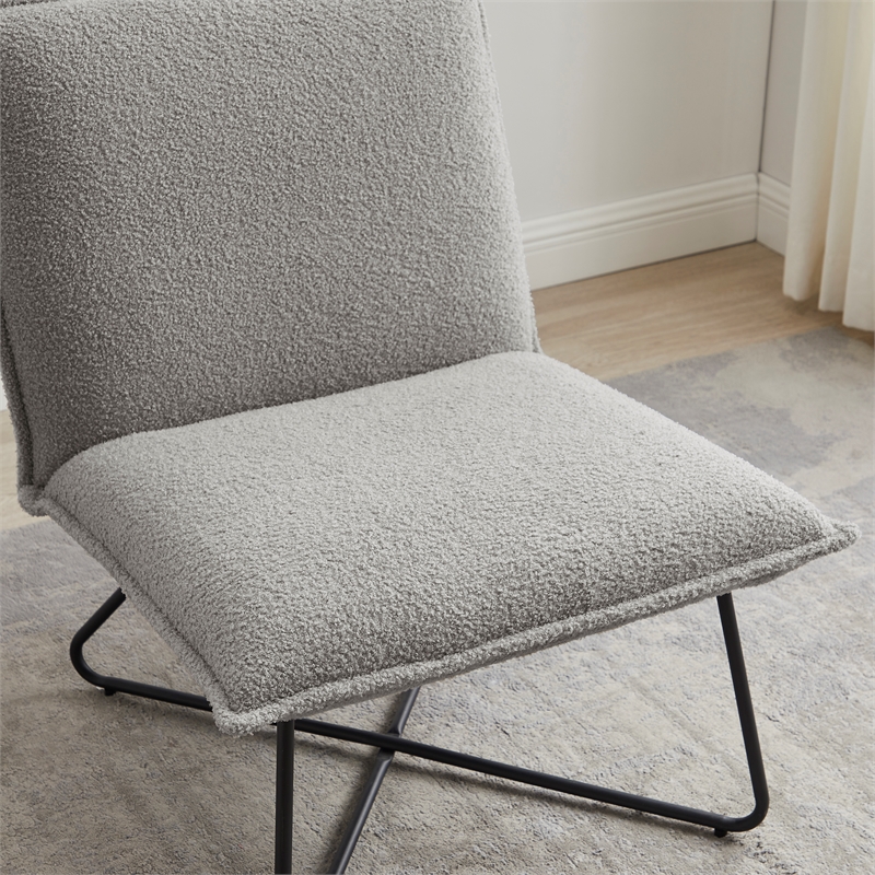 Linon Mavis Accent Chair Upholstered in Gray Sherpa with Black Metal Legs