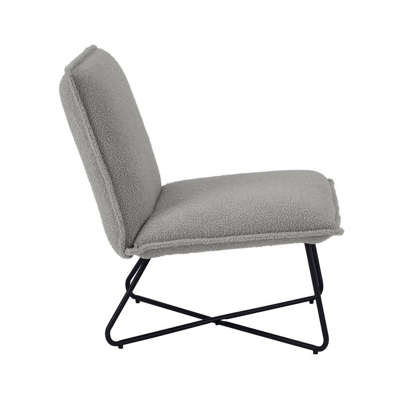Linon Mavis Accent Chair Upholstered in Gray Sherpa with Black Metal Legs