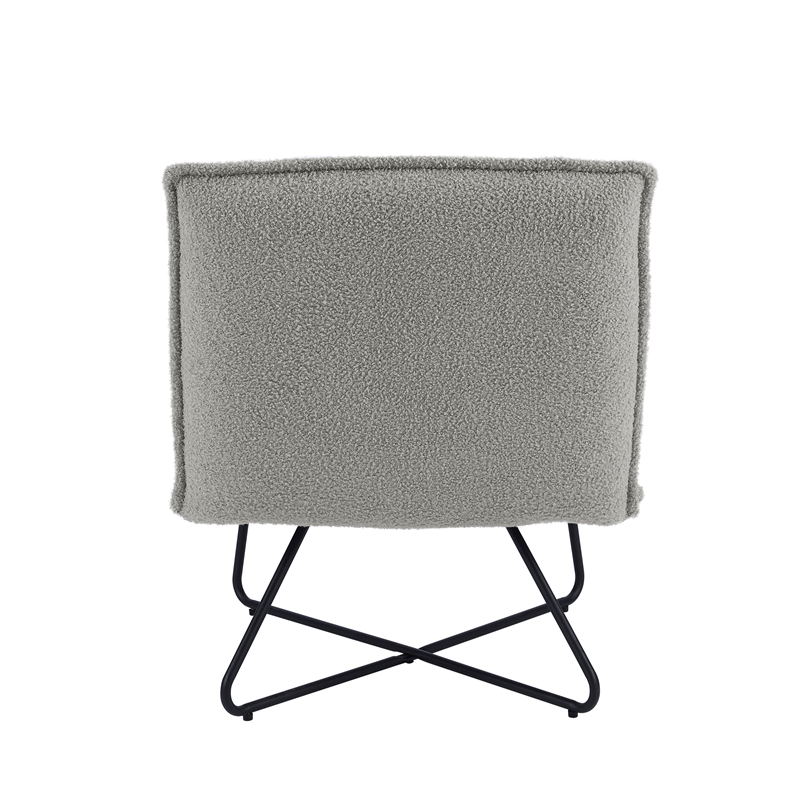 Linon Mavis Accent Chair Upholstered in Gray Sherpa with Black Metal Legs