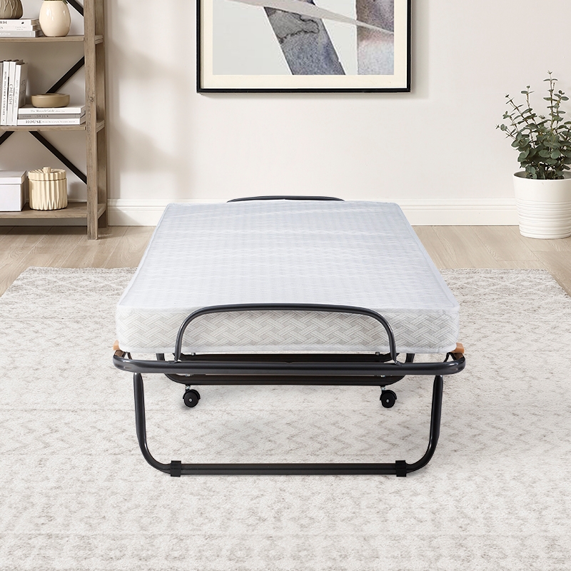 Linon Luxor Metal Framed Folding Bed in Light Gray