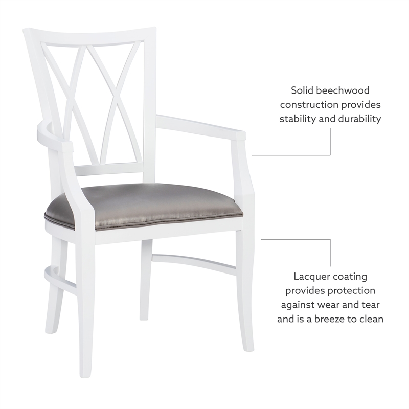 Linon Ainsley Wood Commercial Grade Dining Arm Chair in White