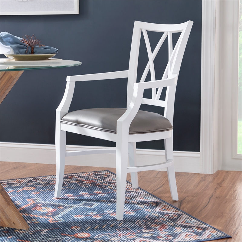 Linon Ainsley Wood Commercial Grade Dining Arm Chair in White