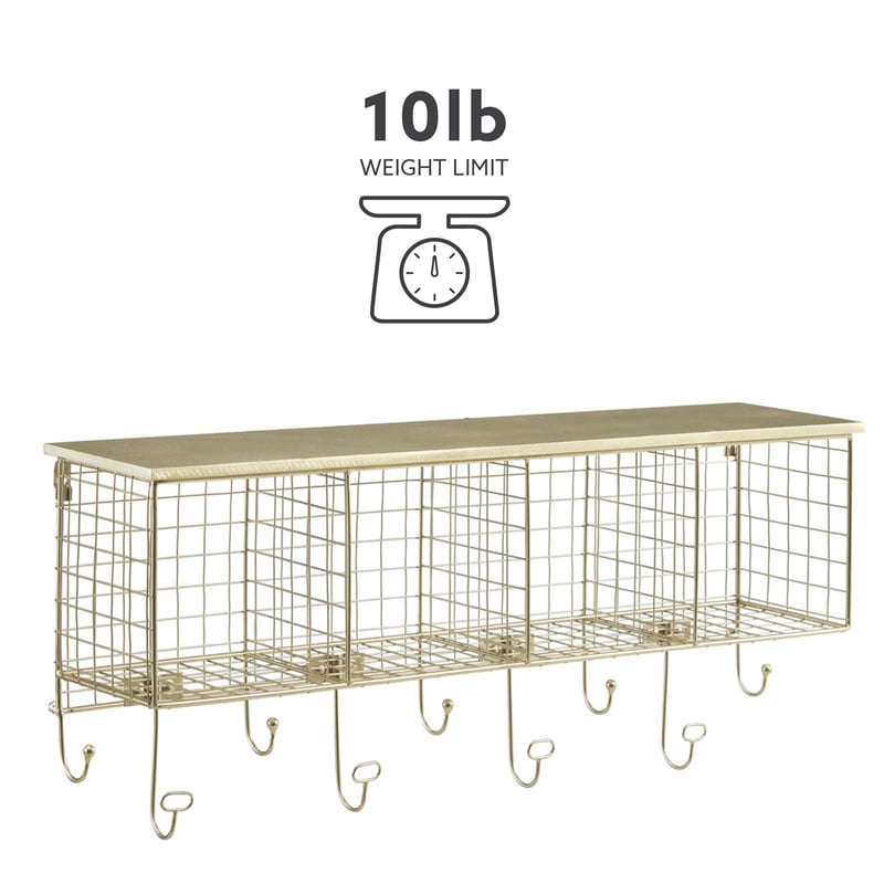 Linon Four Cubby Metal Wall Shelf in Gold