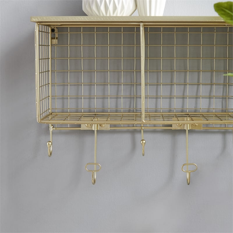 Linon Four Cubby Metal Wall Shelf in Gold