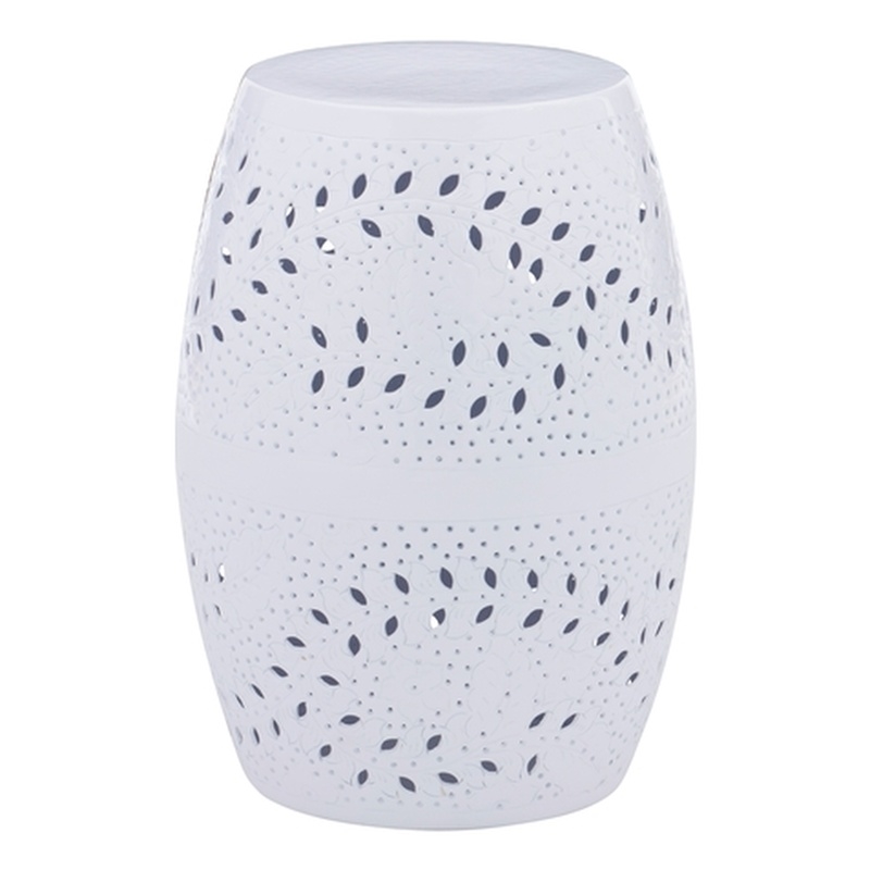Linon Ingram Side Table with All Over Lace Cut Design in White Aluminum