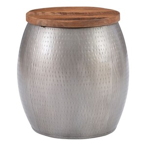 Linon Reid Metal and Wood Drum Side Table with Storage in Silver