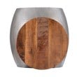Linon Reid Metal and Wood Drum Side Table with Storage in Silver