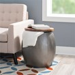 Linon Reid Metal and Wood Drum Side Table with Storage in Silver