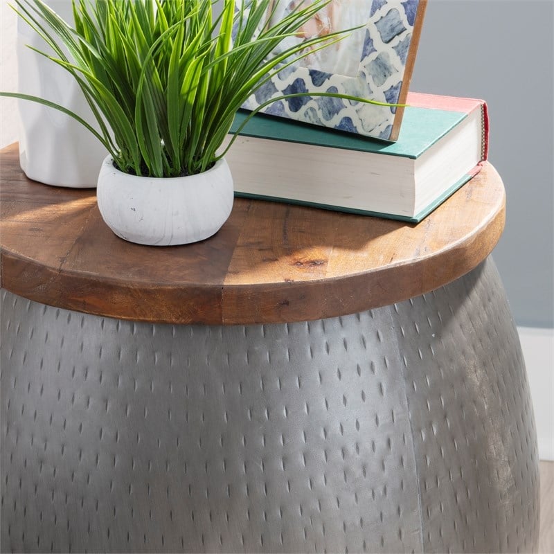 Linon Home Decor Products Corrigan Drum Storage Side Table in Silver