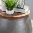 Linon Reid Metal and Wood Drum Side Table with Storage in Silver