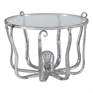 linon olivia octopus metal coffee table in silver