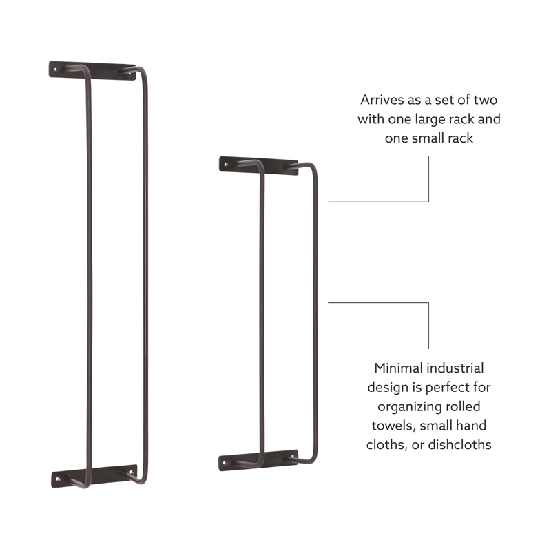 Linon Bethany Iron Towel Racks 2 Pack Industrial Space Saving Design in Black