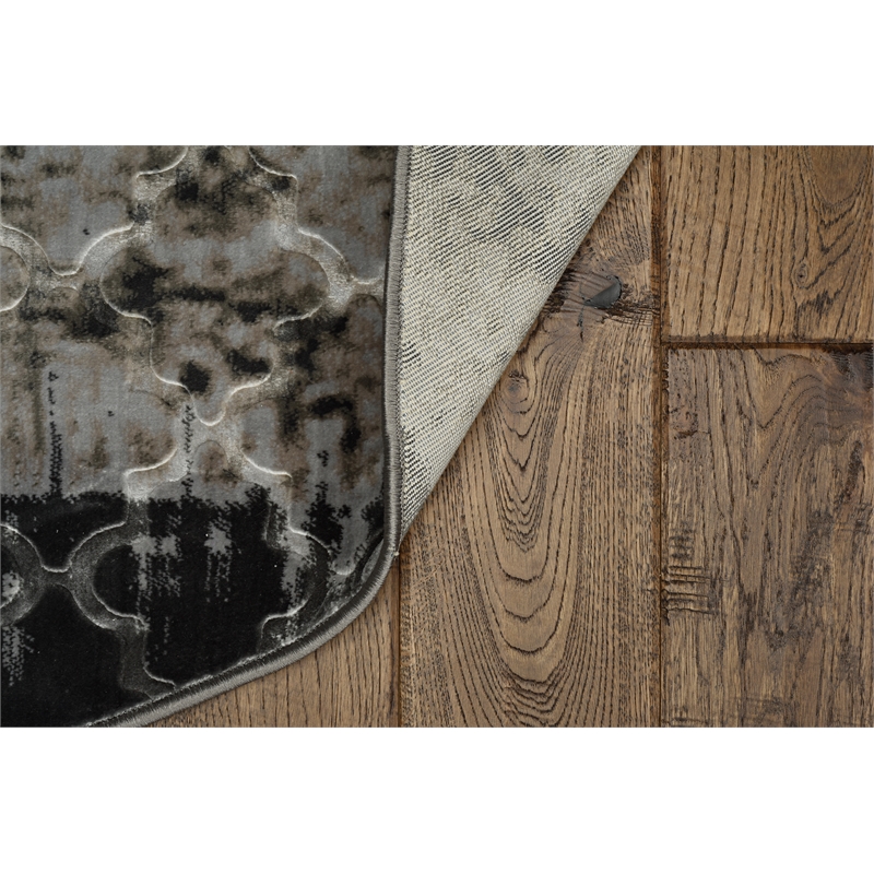 Linon Evolution Trellis Vintage Polyester 8' Round Rug in Gray