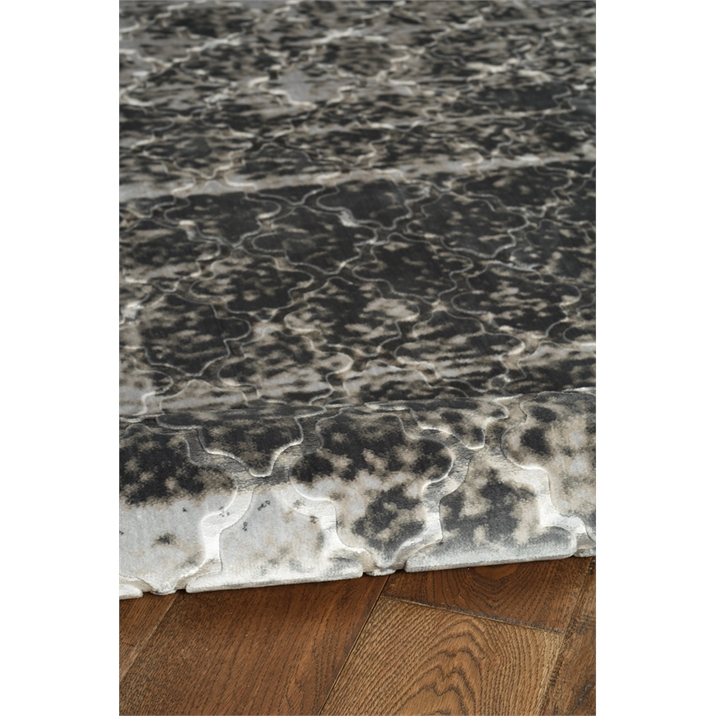 Linon Evolution Trellis Vintage Polyester 8' Round Rug in Gray