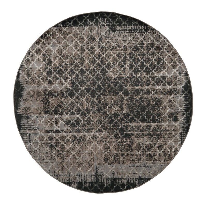 Linon Evolution Trellis Vintage Polyester 8' Round Rug in Gray