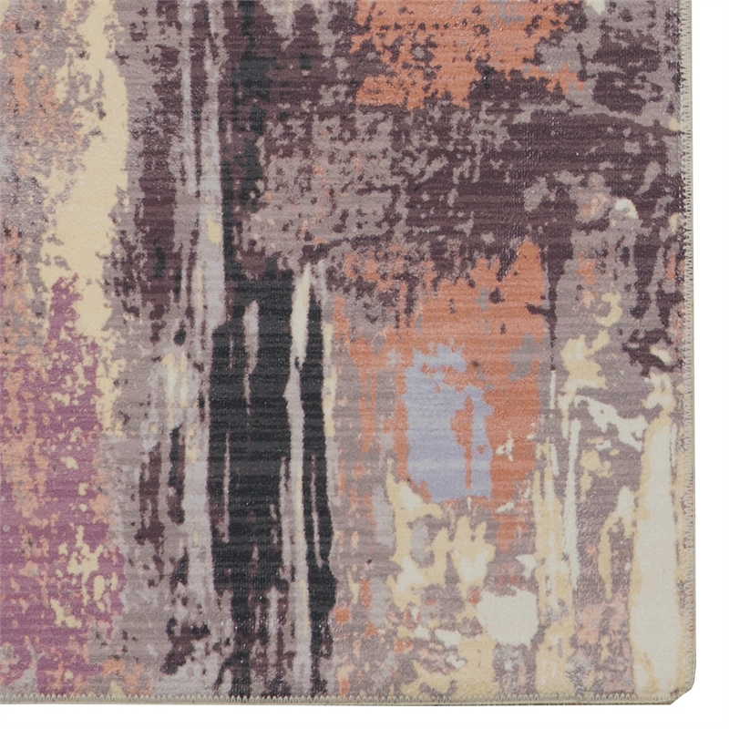 Linon Washable Klarna Polyester 2'x3' Rug in Ivory and Purple