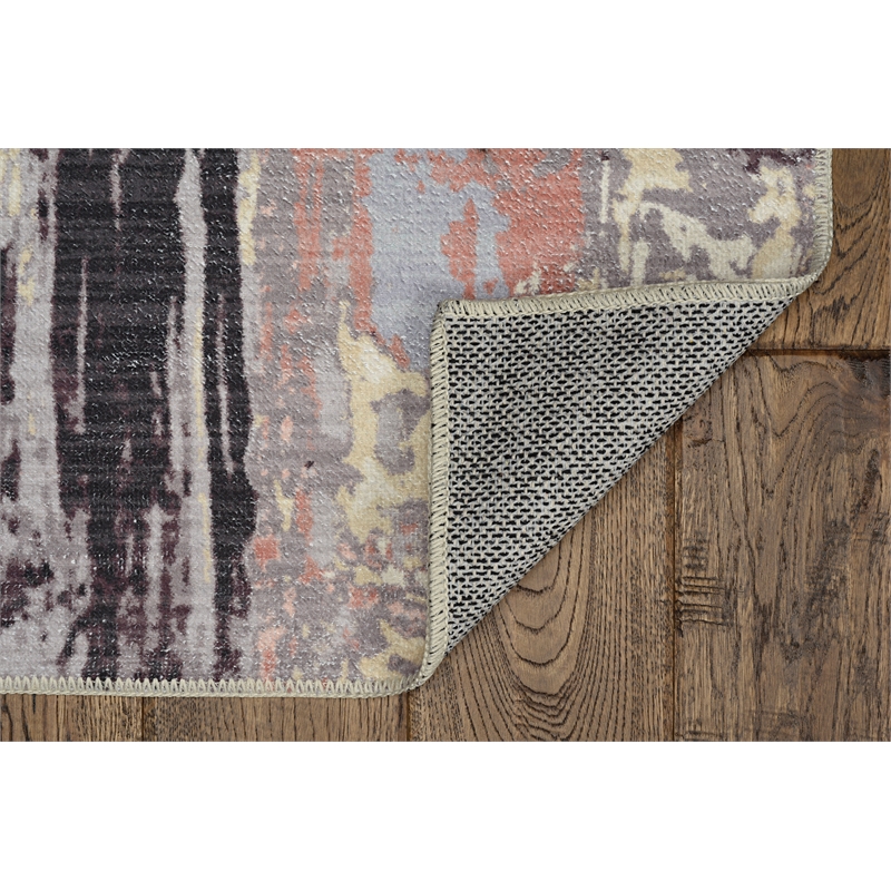 Linon Washable Klarna Polyester 2'x3' Rug in Ivory and Purple