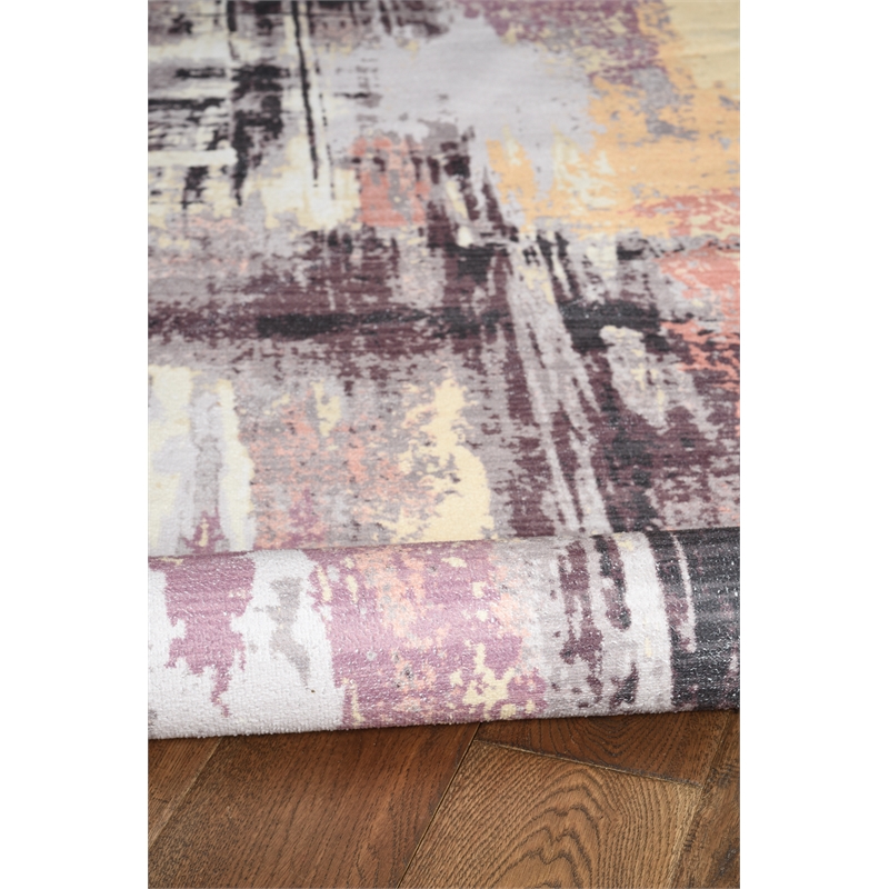 Linon Washable Klarna Polyester 2'x3' Rug in Ivory and Purple