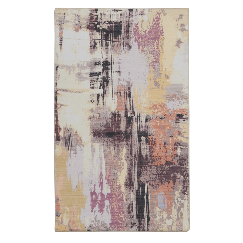 Linon Washable Klarna Polyester 3'x5' Rug in Ivory and Purple