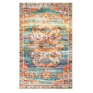 linon washable eisel polyester 2'x3' rug in teal and orange