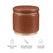 Linon Hawn Round Padded Storage Ottoman Wood Trim in Caramel Brown Faux Leather