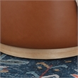 Linon Hawn Round Padded Storage Ottoman Wood Trim in Caramel Brown Faux Leather