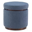 Linon Hawn Round Padded Storage Ottoman Dark Wood Trim in Blue Gray Sherpa