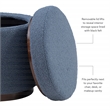 Linon Hawn Round Padded Storage Ottoman Dark Wood Trim in Blue Gray Sherpa
