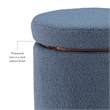 Linon Hawn Round Padded Storage Ottoman Dark Wood Trim in Blue Gray Sherpa