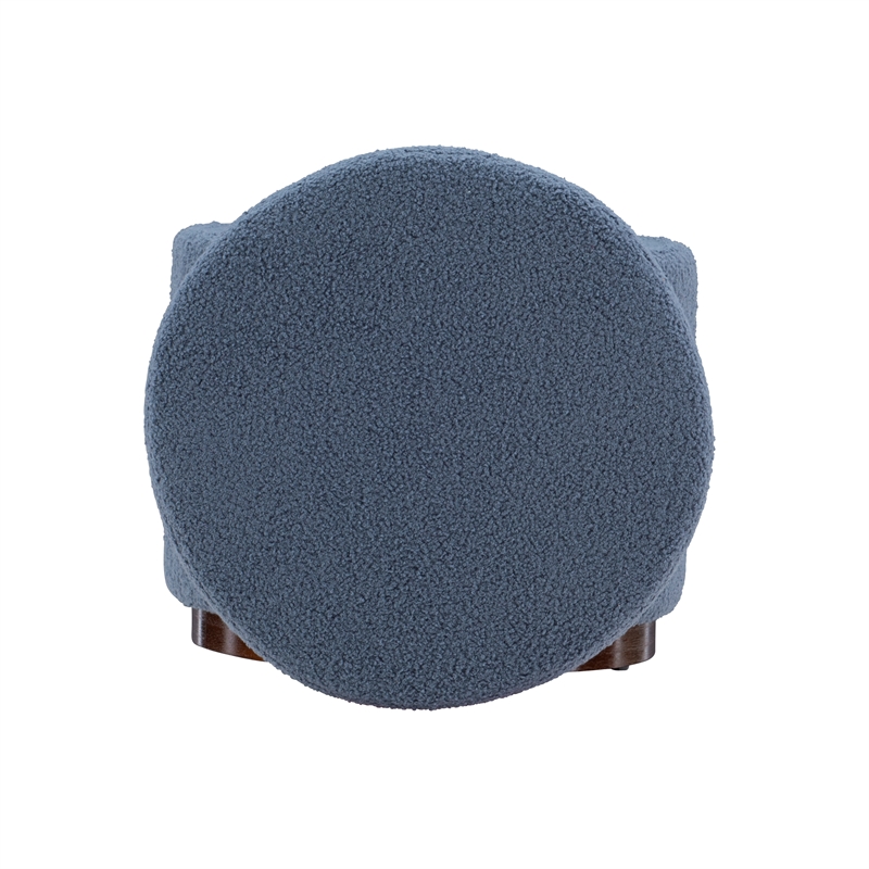 Linon Hawn Round Padded Storage Ottoman Dark Wood Trim in Blue Gray Sherpa