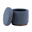 Linon Hawn Round Padded Storage Ottoman Dark Wood Trim in Blue Gray Sherpa
