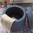 Linon Hawn Round Padded Storage Ottoman Dark Wood Trim in Blue Gray Sherpa
