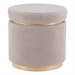 Linon Hawn Round Padded Storage Ottoman Light Wood Trim in Gray Sherpa Fabric