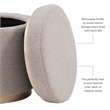 Linon Hawn Round Padded Storage Ottoman Light Wood Trim in Gray Sherpa Fabric