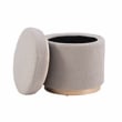 Linon Hawn Round Padded Storage Ottoman Light Wood Trim in Gray Sherpa Fabric