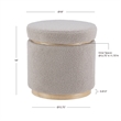 Linon Hawn Round Padded Storage Ottoman Light Wood Trim in Gray Sherpa Fabric