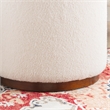 Linon Hawn Round Padded Storage Ottoman Dark Wood Trim in Natural Sherpa Fabric