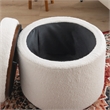 Linon Hawn Round Padded Storage Ottoman Dark Wood Trim in Natural Sherpa Fabric