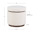 Linon Hawn Round Padded Storage Ottoman Dark Wood Trim in Natural Sherpa Fabric