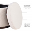 Linon Hawn Round Padded Storage Ottoman Dark Wood Trim in Natural Sherpa Fabric
