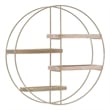 Linon Kenson Round Metal and Greywashed Wood Four Shelf Wall Storage in Gold