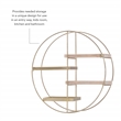 Linon Kenson Round Metal and Greywashed Wood Four Shelf Wall Storage in Gold