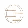 Linon Kenson Round Metal and Greywashed Wood Four Shelf Wall Storage in Gold