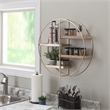 Linon Kenson Round Metal and Greywashed Wood Four Shelf Wall Storage in Gold