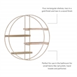 Linon Kenson Round Metal and Greywashed Wood Four Shelf Wall Storage in Gold