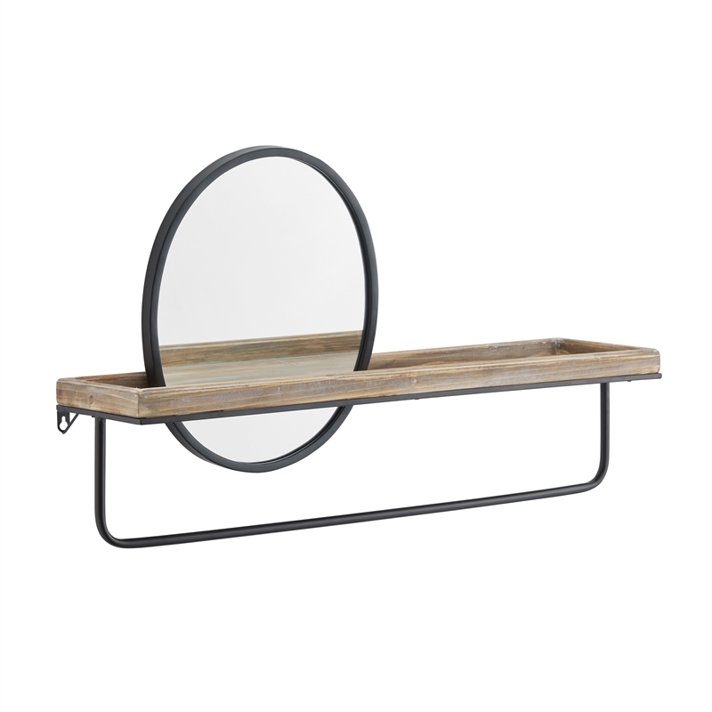 Linon Lila Center Mirror Wood and Metal Wall Shelf in Black