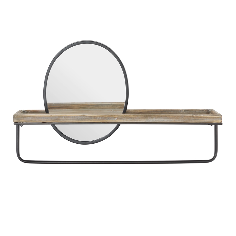 Linon Lila Center Mirror Wood and Metal Wall Shelf in Black