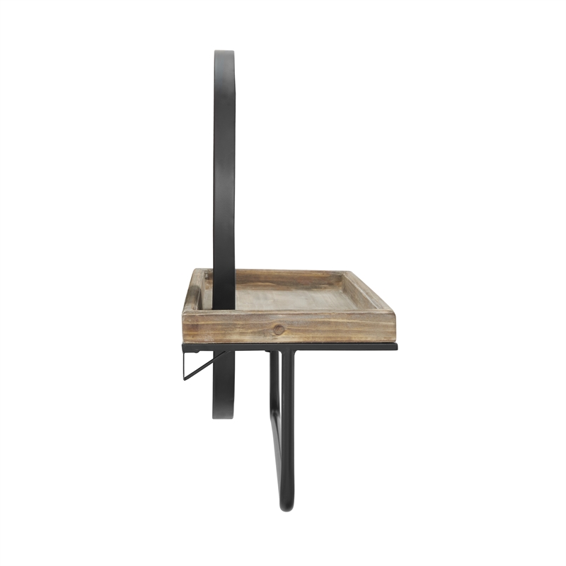 Linon Lila Center Mirror Wood and Metal Wall Shelf in Black