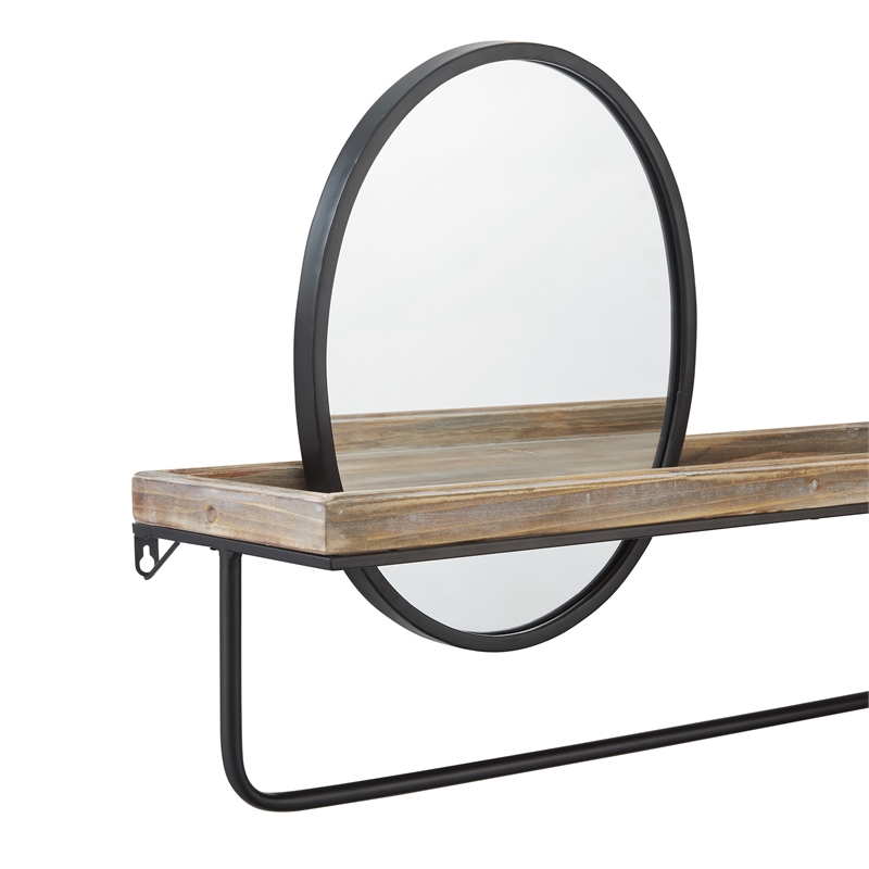 Linon Lila Center Mirror Wood and Metal Wall Shelf in Black